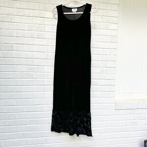 Vintage 90s Studio Ease Black Velvet Floral Embossed Maxi Dress